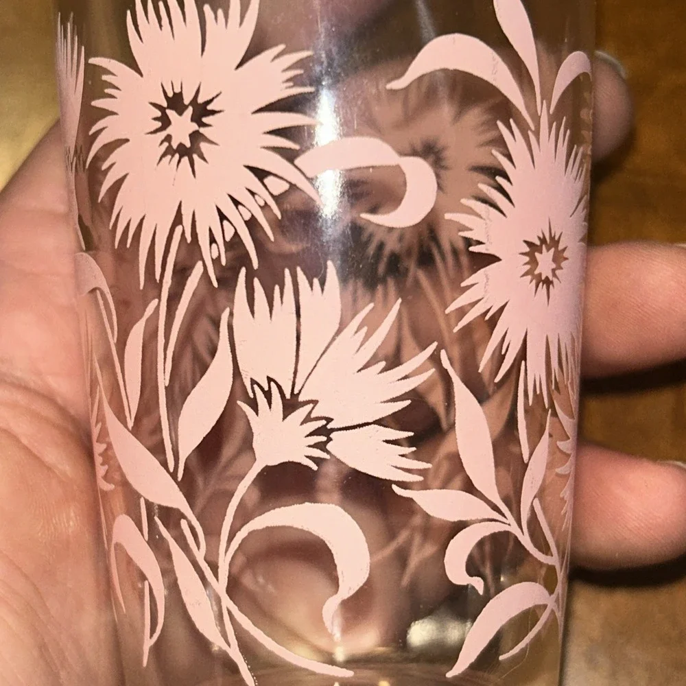 Hazel Atlas Tumbler: Mid Century Pink Flower Glassware Set Of 6